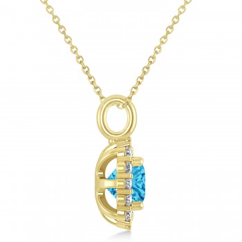 Cushion Cut Blue Topaz & Diamond Halo Pendant 14k Yellow Gold (0.92ct)