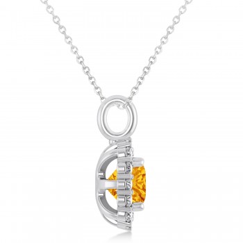 Cushion Cut Citrine & Diamond Halo Pendant 14k White Gold (0.92ct)