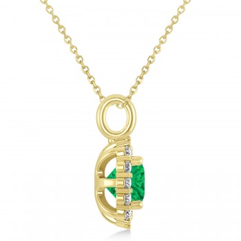 Cushion Cut Emerald & Diamond Halo Pendant 14k Yellow Gold (0.92ct)