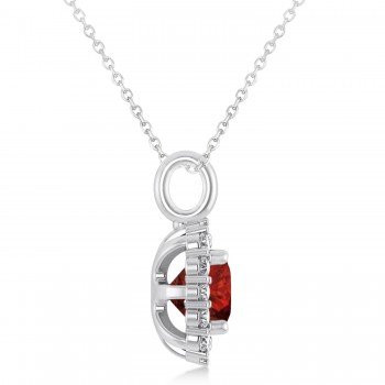 Cushion Cut Garnet & Diamond Halo Pendant 14k White Gold (0.92ct)