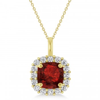 Cushion Cut Garnet & Diamond Halo Pendant 14k Yellow Gold (0.92ct)