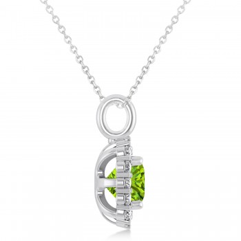 Cushion Cut Peridot & Diamond Halo Pendant 14k White Gold (0.92ct)