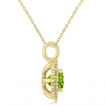 Cushion Cut Peridot & Diamond Halo Pendant 14k Yellow Gold (0.92ct)