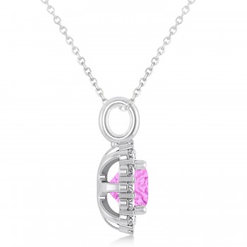 Cushion Cut Pink Sapphire & Diamond Halo Pendant 14k White Gold (0.92ct)