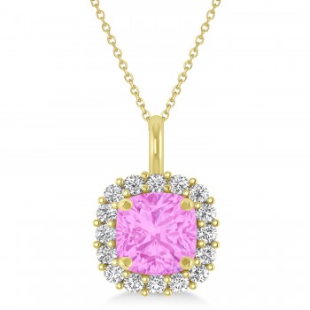 Cushion Cut Pink Sapphire & Diamond Halo Pendant 14k Yellow Gold (0.92ct)