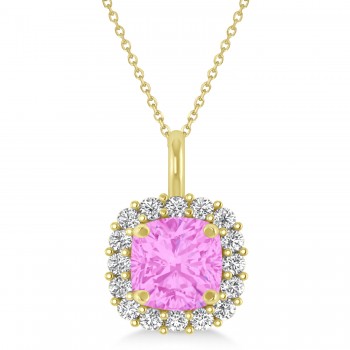 Cushion Cut Pink Sapphire & Diamond Halo Pendant 14k Yellow Gold (0.92ct)