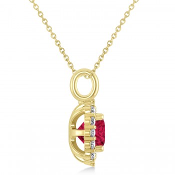 Cushion Cut Ruby & Diamond Halo Pendant 14k Yellow Gold (0.92ct)