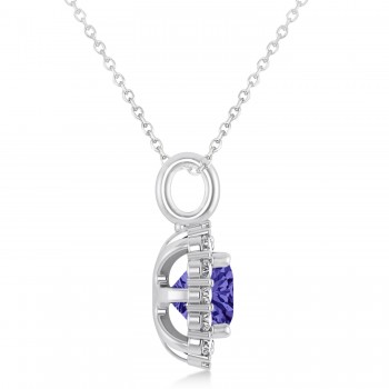 Cushion Cut Tanzanite & Diamond Halo Pendant 14k White Gold (0.92ct)