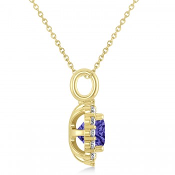 Cushion Cut Tanzanite & Diamond Halo Pendant 14k Yellow Gold (0.92ct)