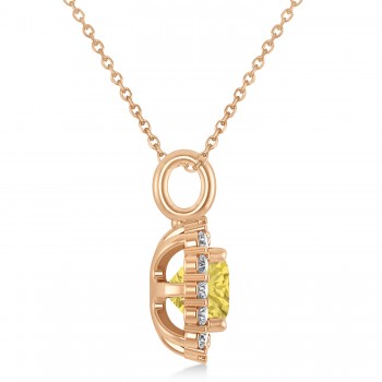 Cushion Cut Yellow & White Diamond Halo Pendant 14k Rose Gold (0.78ct)