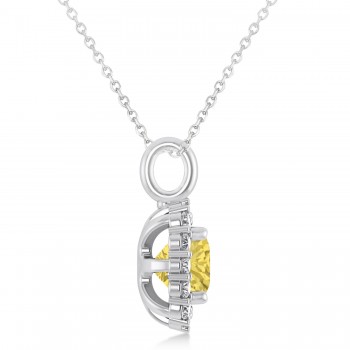 Cushion Cut Yellow & White Diamond Halo Pendant 14k White Gold (0.78ct)