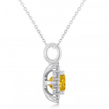 Cushion Cut Yellow Sapphire & Diamond Halo Pendant 14k White Gold (0.92ct)