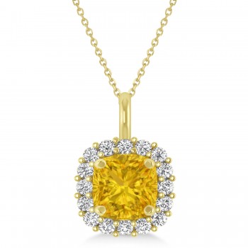 Cushion Cut Yellow Sapphire & Diamond Halo Pendant 14k Yellow Gold (0.92ct)