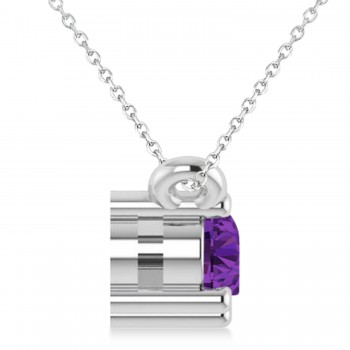 Three Stone Diamond & Amethyst Pendant Necklace 14k White Gold (0.45ct)