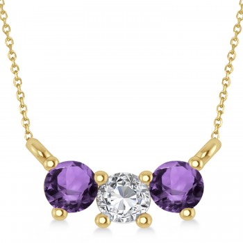 Three Stone Diamond & Amethyst Pendant Necklace 14k Yellow Gold (0.45ct)