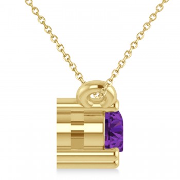 Three Stone Diamond & Amethyst Pendant Necklace 14k Yellow Gold (0.45ct)