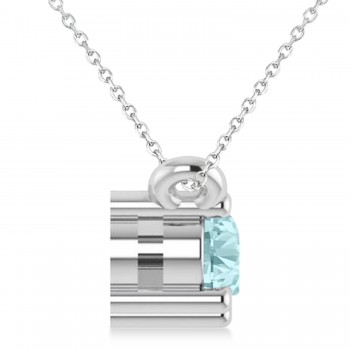 Three Stone Diamond & Aquamarine Pendant Necklace 14k White Gold (0.45ct)