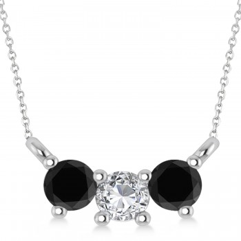 Three Stone Diamond & Black Diamond Pendant Necklace 14k White Gold (0.45ct)