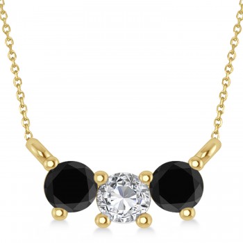 Three Stone Diamond & Black Diamond Pendant Necklace 14k Yellow Gold (0.45ct)