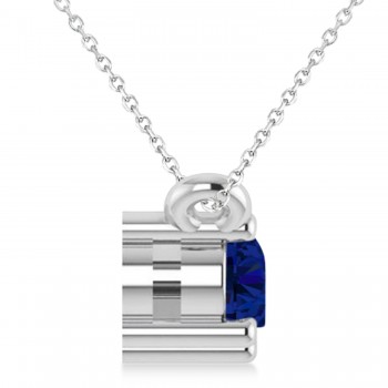 Three Stone Diamond & Blue Sapphire Pendant Necklace 14k White Gold (0.45ct)