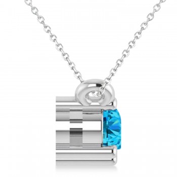 Three Stone Diamond & Blue Topaz Pendant Necklace 14k White Gold (0.45ct)