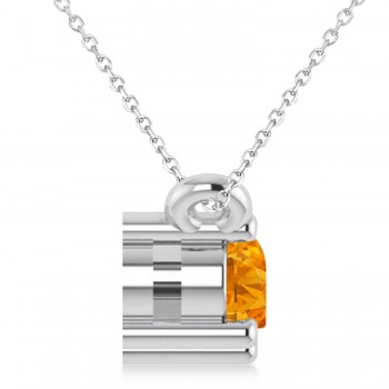 Three Stone Diamond & Citrine Pendant Necklace 14k White Gold (0.45ct)