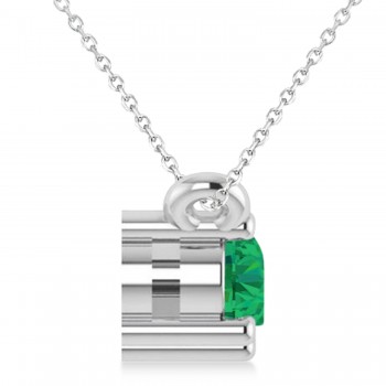 Three Stone Diamond & Emerald Pendant Necklace 14k White Gold (0.45ct)