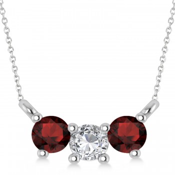 Three Stone Diamond & Garnet Pendant Necklace 14k White Gold (0.45ct)