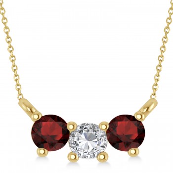 Three Stone Diamond & Garnet Pendant Necklace 14k Yellow Gold (0.45ct)