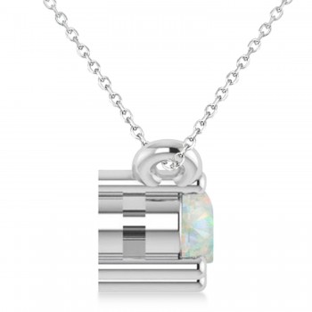 Three Stone Diamond & Opal Pendant Necklace 14k White Gold (0.45ct)