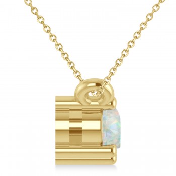 Three Stone Diamond & Opal Pendant Necklace 14k Yellow Gold (0.45ct)