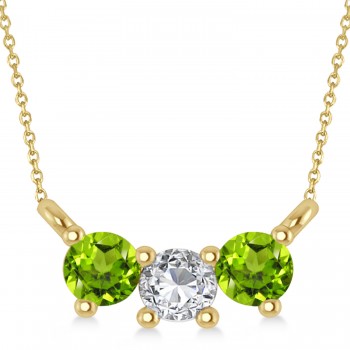 Three Stone Diamond & Peridot Pendant Necklace 14k Yellow Gold (0.45ct)