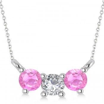 Three Stone Diamond & Pink Sapphire Pendant Necklace 14k White Gold (0.45ct)