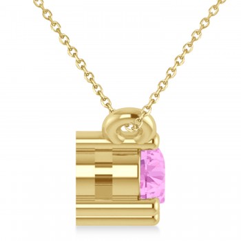 Three Stone Diamond & Pink Sapphire Pendant Necklace 14k Yellow Gold (0.45ct)