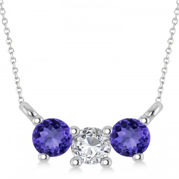 Three Stone Diamond & Tanzanite Pendant Necklace 14k White Gold (0.45ct)