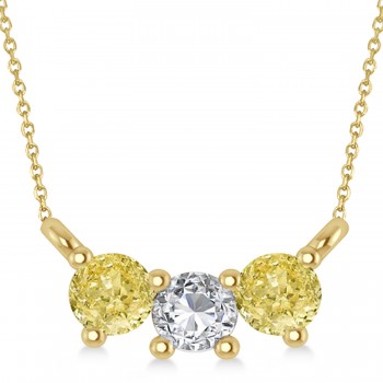 Three Stone Diamond & Yellow Diamond Pendant Necklace 14k Yellow Gold (0.45ct)