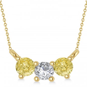 Three Stone Diamond & Yellow Diamond Pendant Necklace 14k Yellow Gold (0.45ct)