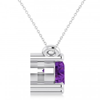 Three Stone Diamond & Amethyst Pendant Necklace 14k White Gold (1.00ct)