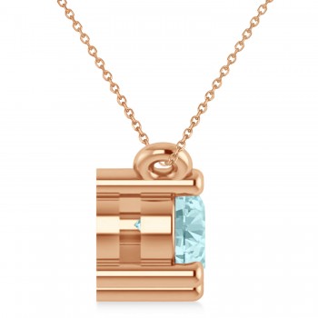 Three Stone Diamond & Aquamarine Pendant Necklace 14k Rose Gold (1.00ct)