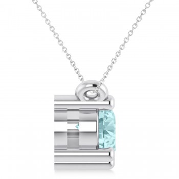 Three Stone Diamond & Aquamarine Pendant Necklace 14k White Gold (1.00ct)