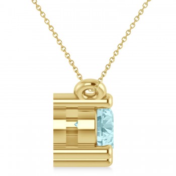 Three Stone Diamond & Aquamarine Pendant Necklace 14k Yellow Gold (1.00ct)