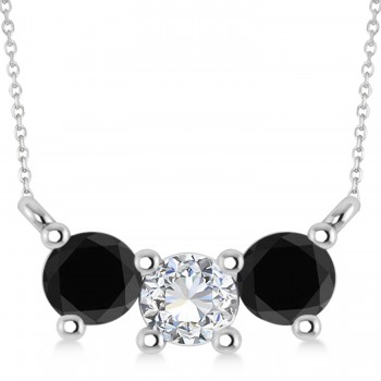 Three Stone Diamond & Black Diamond Pendant Necklace 14k White Gold (1.00ct)