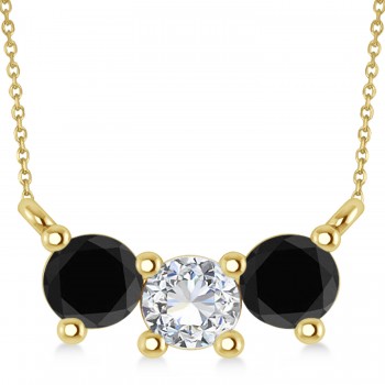 Three Stone Diamond & Black Diamond Pendant Necklace 14k Yellow Gold (1.00ct)