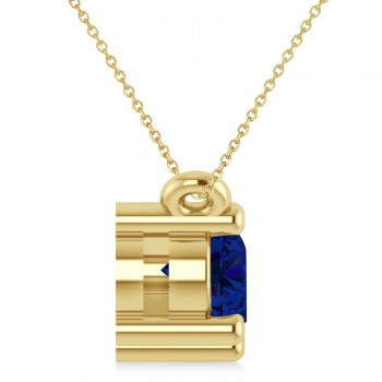 Three Stone Diamond & Blue Sapphire Pendant Necklace 14k Yellow Gold (1.00ct)