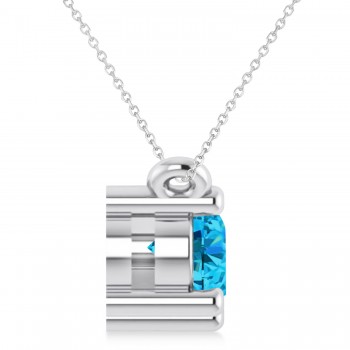 Three Stone Diamond & Blue Topaz Pendant Necklace 14k White Gold (1.00ct)