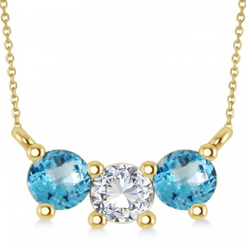 Three Stone Diamond & Blue Topaz Pendant Necklace 14k Yellow Gold (1.00ct)