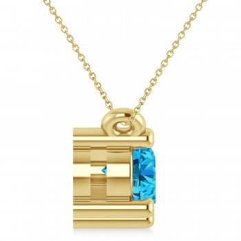 Three Stone Diamond & Blue Topaz Pendant Necklace 14k Yellow Gold (1.00ct)