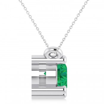 Three Stone Diamond & Emerald Pendant Necklace 14k White Gold (1.00ct)