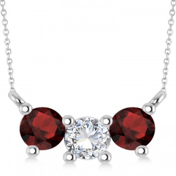 Three Stone Diamond & Garnet Pendant Necklace 14k White Gold (1.00ct)