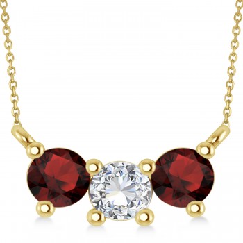 Three Stone Diamond & Garnet Pendant Necklace 14k Yellow Gold (1.00ct)